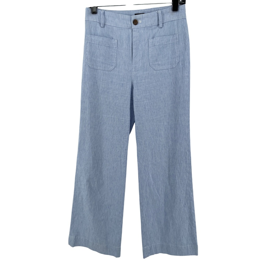 J.Crew Wide Leg Pants Womens 25 Blue Linen Blend Sailor Coastal Patch Pocketsโ